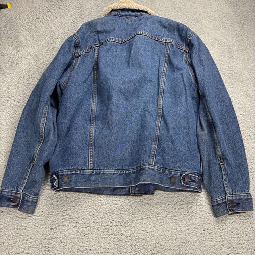 Levis Mens Blue Denim Trucker Jacket Sherpa Lined Button Up Size M - Picture 2 of 6