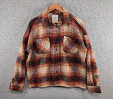 Curated Utility Women's Check Plaid Ombre Wool Blend Button Shirt Jacket Xl