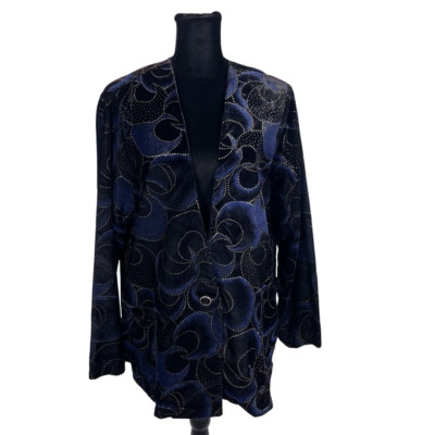 Vintage Jeri Margue Velvet Blue Moons Unique Novelty Blazer - Women s 12