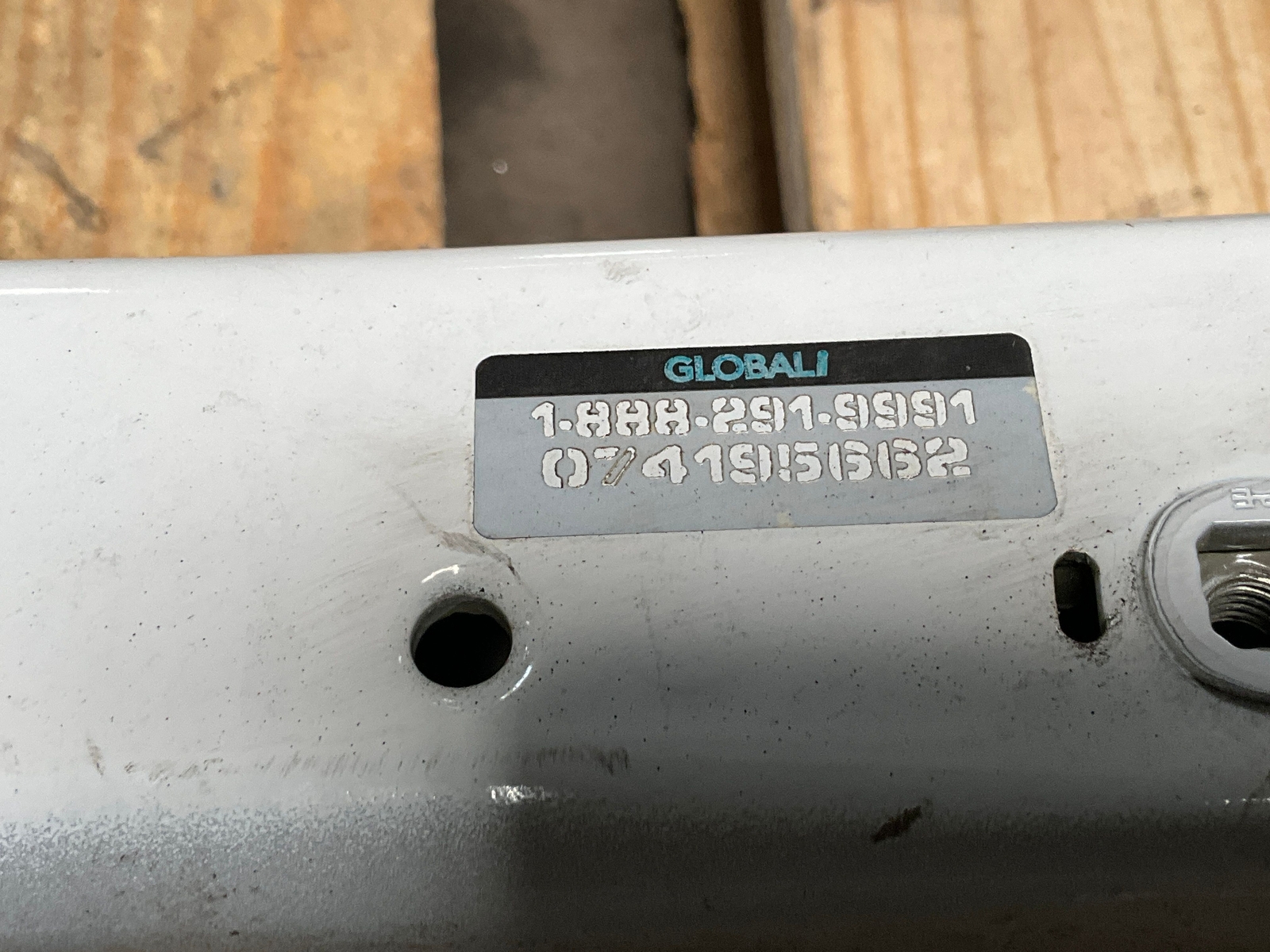 White 13-18 RAM 1500 front left driver frame apron radiator support with blue “GLOBAL” label and black connector port.