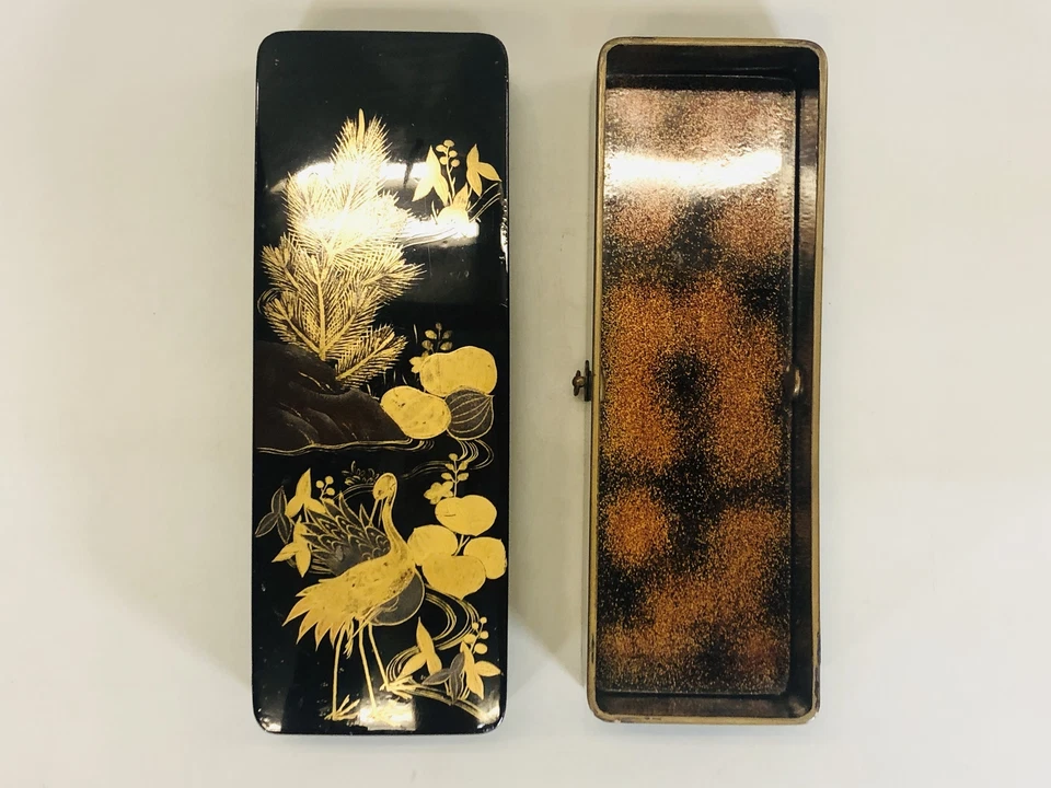 Y5486 BOX Makie Letter case crane storage Japan antique vintage interior decor - Image 3 of 4