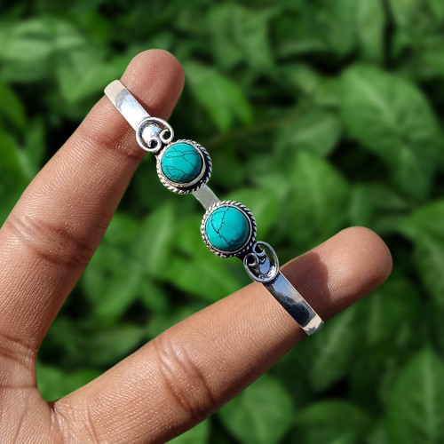 アクセサリー Vintage Silver Turquoise Bangle 925 Ethnic Turquoise Gemstone 2 Stone Cuff Bangle 925 Silver Plated