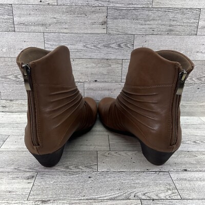 Rockport Brynn Rouched Tan Leather Ankle Boots Women Size