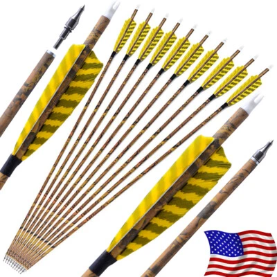 SHARROW 30" Archery Carbon Arrows Feather 4" SP500 Compound Recurve Bow Hunting Target