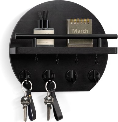 Nekon Key Holder for Wall - 9.8 Inch Apartment Decor with Shelf Black 