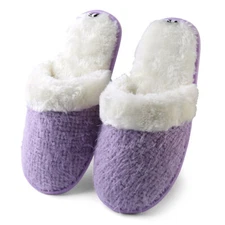 Aerusi Women Winter Warm Fuzzy Memory Foam Anti-Slip Slippers House Indoor Shoes