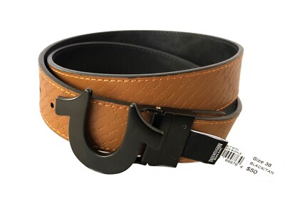 true religion ベルト True Religion Womens Jeans Leather Belt Brown Embossed Logo