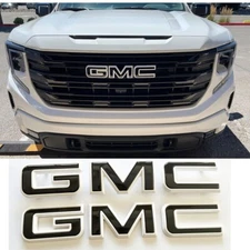 Front & Rear Emblem Flat White Black For 2019-24 GMC Sierra 1500 2500HD 3500HD