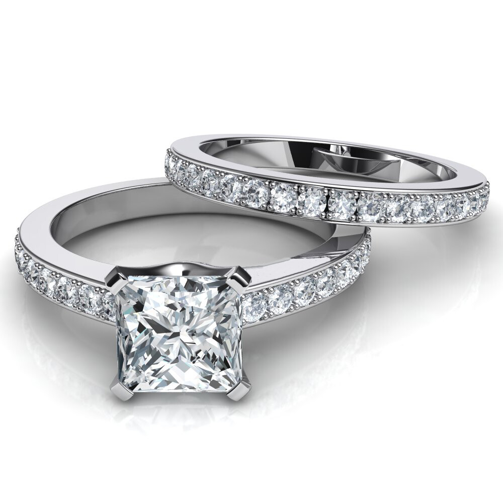 Cubic Zirconia Solitaire Bridal Set Engagement Ring White