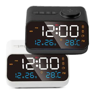 LED Digital Wecker Zeit Kalender Temperatur FM Radio Schlummerfunktion Tischuhren