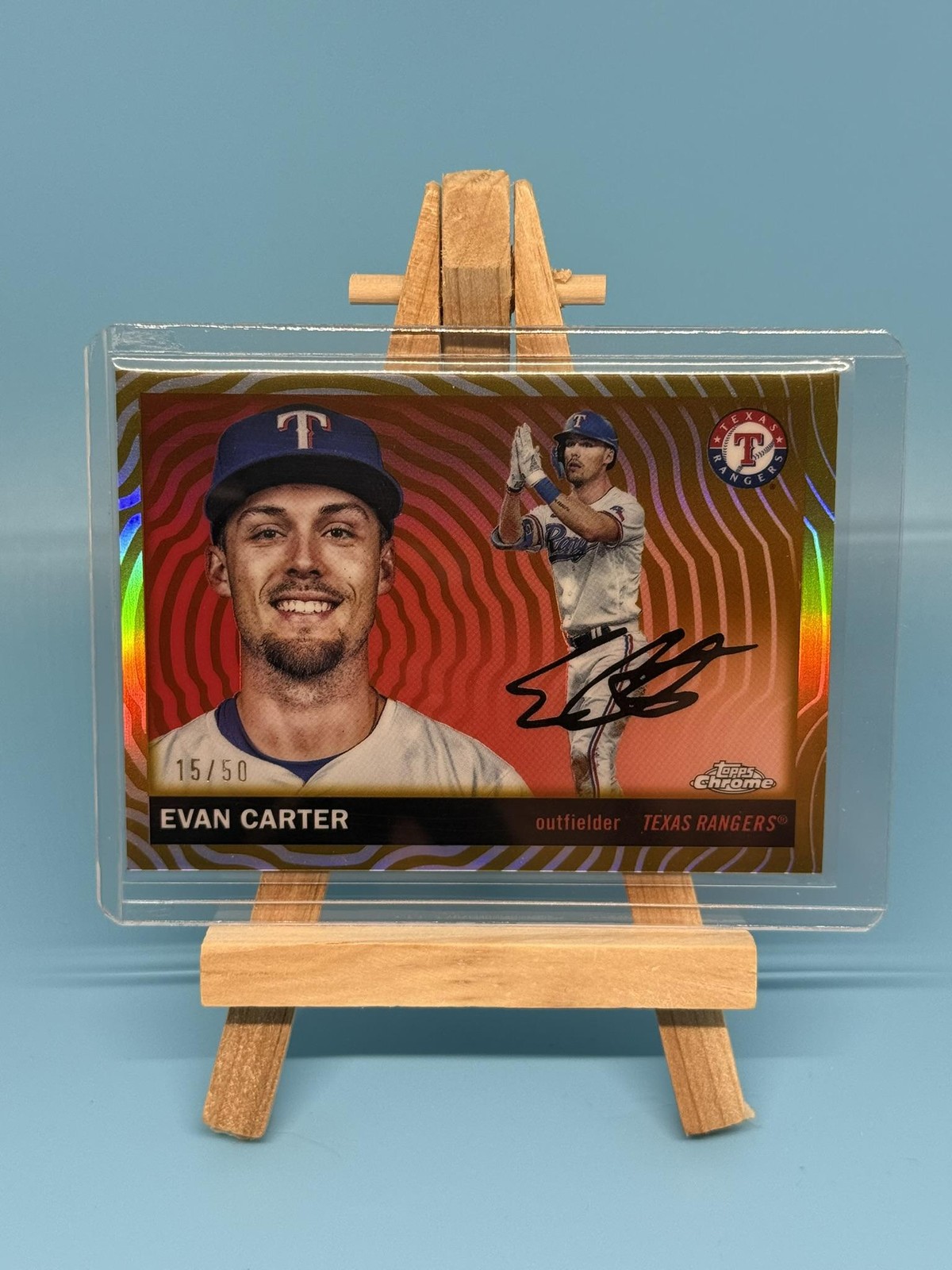 2025 Topps Chrome Platinum #198 Evan Carter Gold Vibrations Refractors #/50