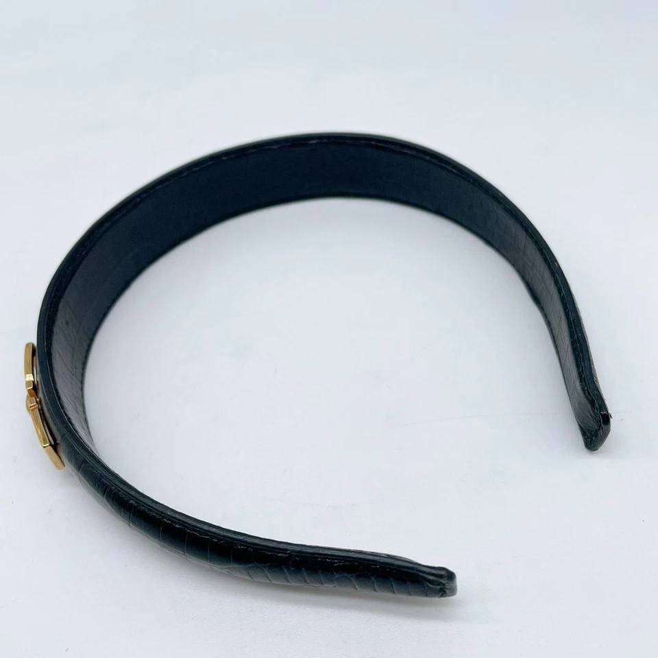 Auténtica diadema Salvatore Ferragamo cocodrilo en relieve cuero marrón mujer cabello Foto 3 de 4