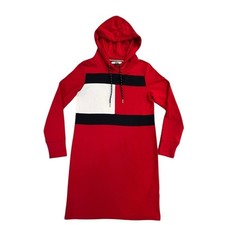 Tommy Hilfiger Womens S Hooded Sweatshirt Long Sleeve Dress Red Blue White Block