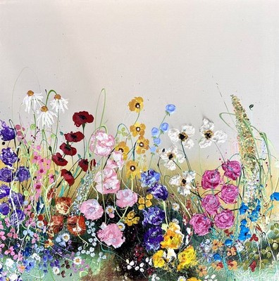 GROSSES ORIGINAL ABSTRAKTES ACRYL STRUKTUR BLUMENGEMÄLDE auf 80 x 80 cm Leinwand.