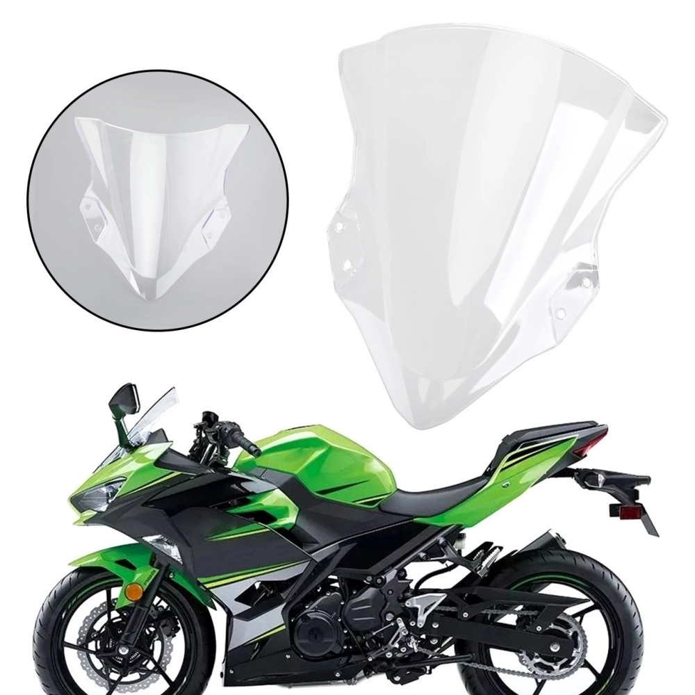 Bulle double courbure Kawasaki Ninja 400 déviation du vent maximale écran transparent moto