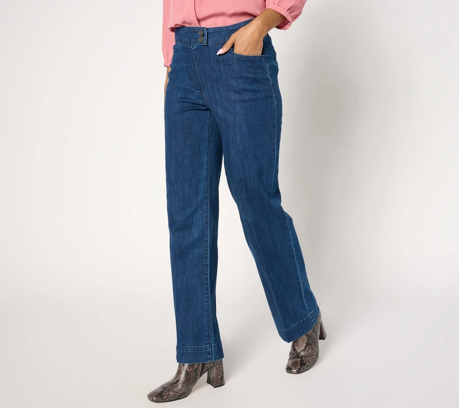 Susan Graver Women's Pants Sz 12 Denim Wide Leg Jean Blue A667777