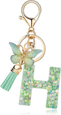 Fashion Alphabet Initial Letter Keychain Tassel Butterfly Pendant Key Ring for P