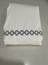 RESTORATION HARDWARE TEEN Dbl Duvet White Cotton /Turquoise Embroider Plaque