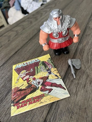 Vintage 1982 Mattel MOTU Ram Man Action Figure Weapon & Comic - 100% Complete