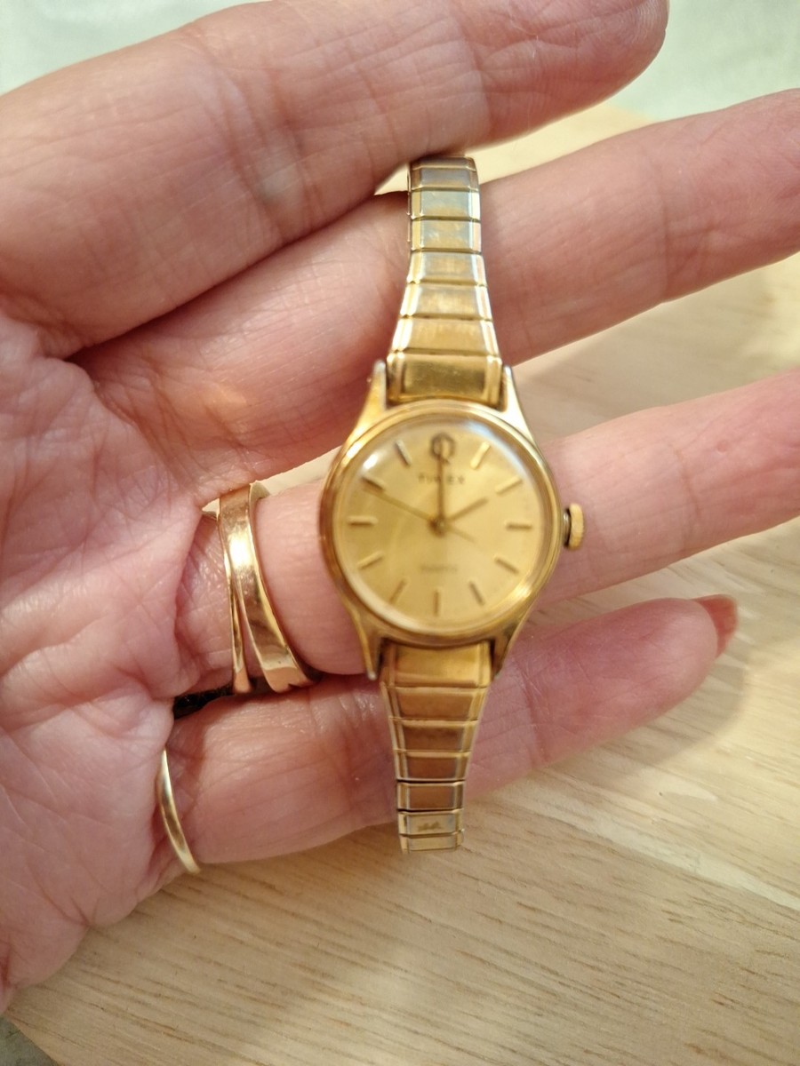 Vintage Ladies TIMEX Classic Gold Tone Watch, Sunburst Dial 