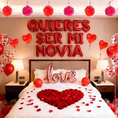 Quieres Ser Mi Novia Balloon Set w/ Rose Petals Valentine Decor