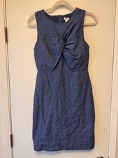 J Crew Blue Drape Knot Linen Blend Sheath Dress  Sz 6 Work Dress Business Casual