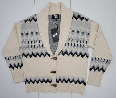 FRYE Cardigan Cream Sweater Toggle Knit Southwestern Ranch Wool Blend Sz XL NEW