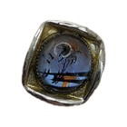 Vintage Sterling Plated BUTTERFLY WING 1970s Ring  Witg Palm Trees And Birds On — photo 6