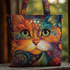 Personalized Cat Feline Kitten Lover Pet Mom Quilted Tote Bag Woman Handbag Gift