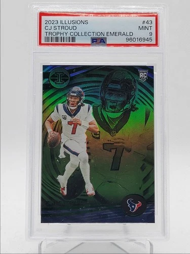 CJ STROUD 2023-24 ILLUSIONS ROOKIE TROPHY COLLECTION EMERALD RC PSA 9 Q4320