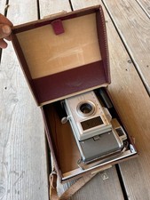 Vintage Polaroid J33 Land Camera w/ Original Brown Leather Case Untested