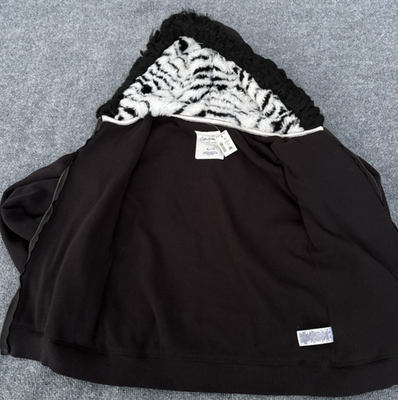 Vintage Aeropostale 87 Y2K Zebra FAUX FUR Lined Hoodie Black Zip