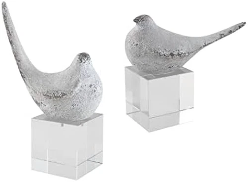 Charming Gray/Silver Bird Sculptures - Set of 2 for Elegant Decor - Picture 3 of 4