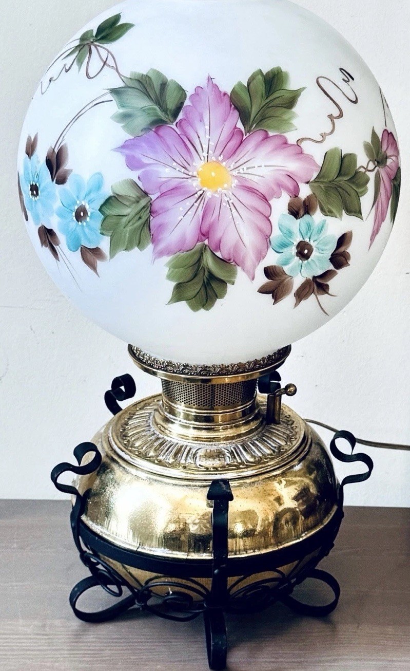 1800s THE B&H Electrified Brass/Iron Scroll GWTW Oil Lamp Bradley Hubbard 15”