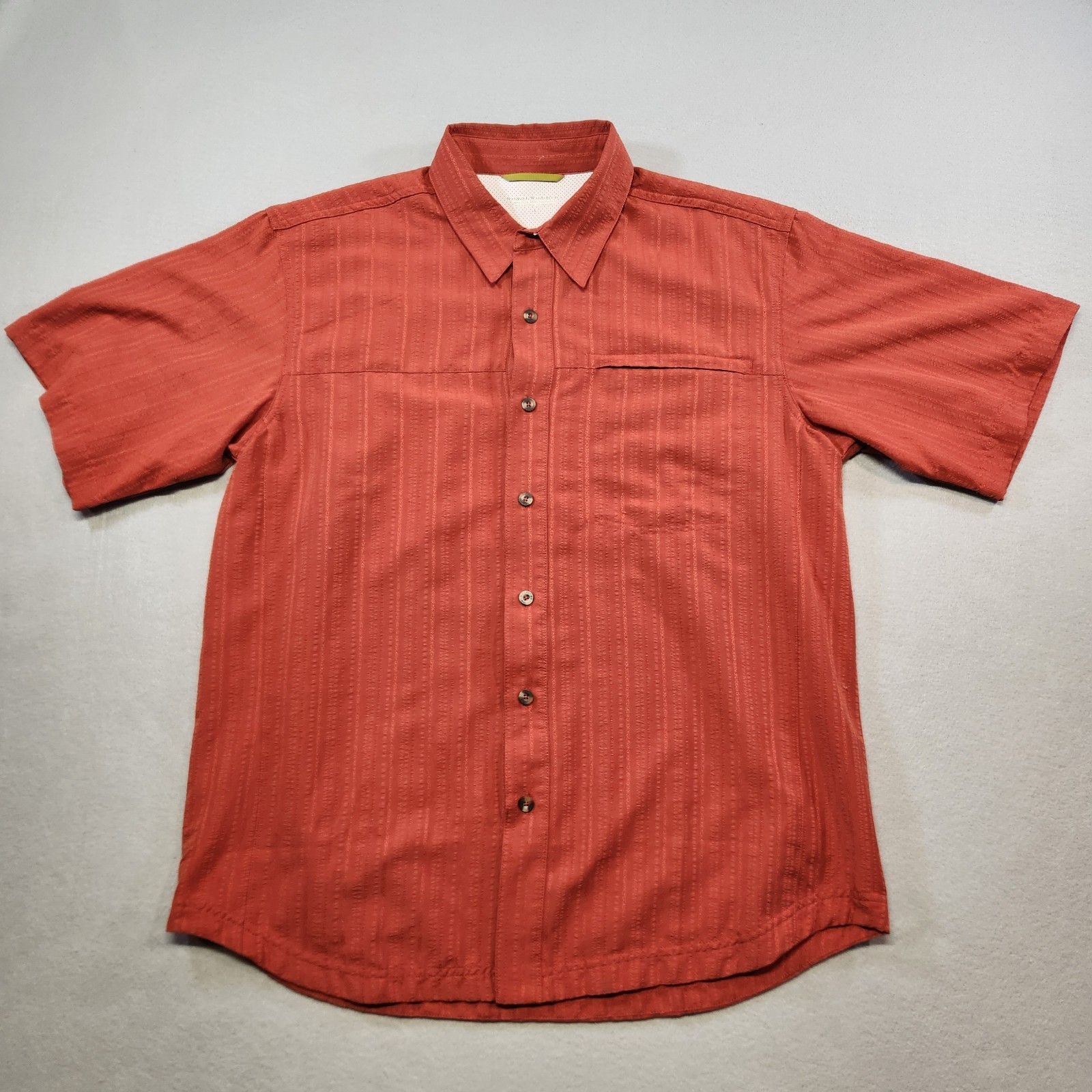 Royal Robbins Men’s Large Orange Short Sleeve Button Up Travel Outdoor Shirt