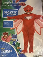 PJMasks Owlette Costume 2T-4T Child Red Long Sleeve Jumpsuit, Gloves And Cape