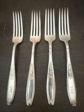 1847 Rogers Bros Ambassador Silverplate Dinner Forks Vintage Monogramed Set Of 4