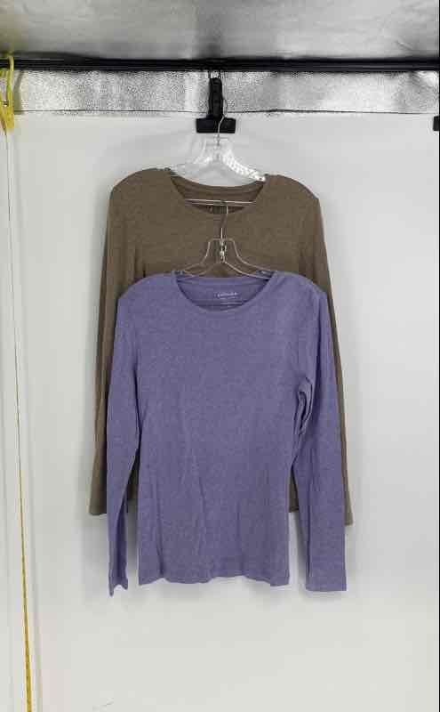 Sonoma Womens Purple Brown Long Sleeve Pullover T-Shirt Size M Lot Of 2