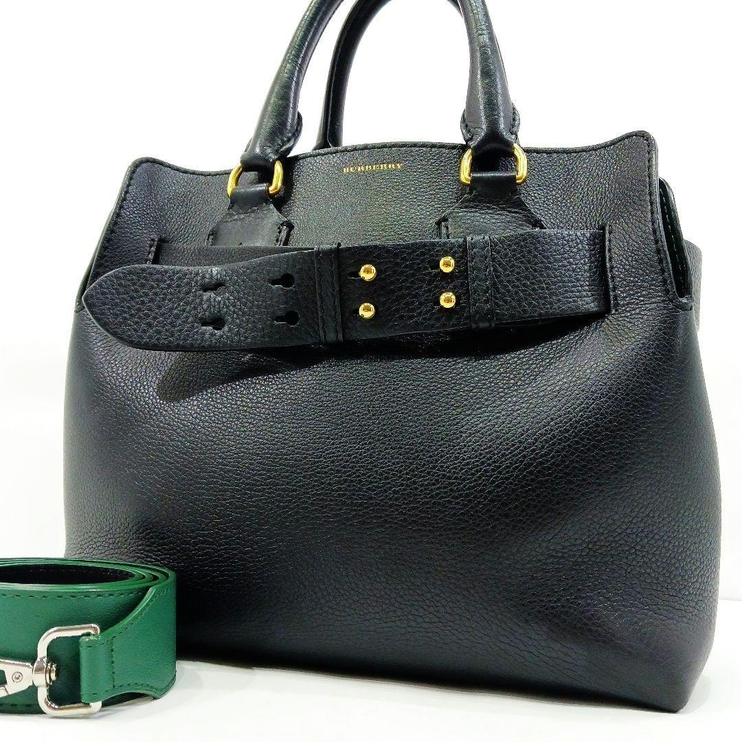 BURBERRY Belt Bag 2Way Shoulder Bag Handbag Black Green Leather Women from Japan
