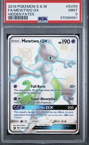 Pokémon Mewtwo GX SV59/SV94 Hidden Fates Shiny Vault Full Art Holo PSA 9