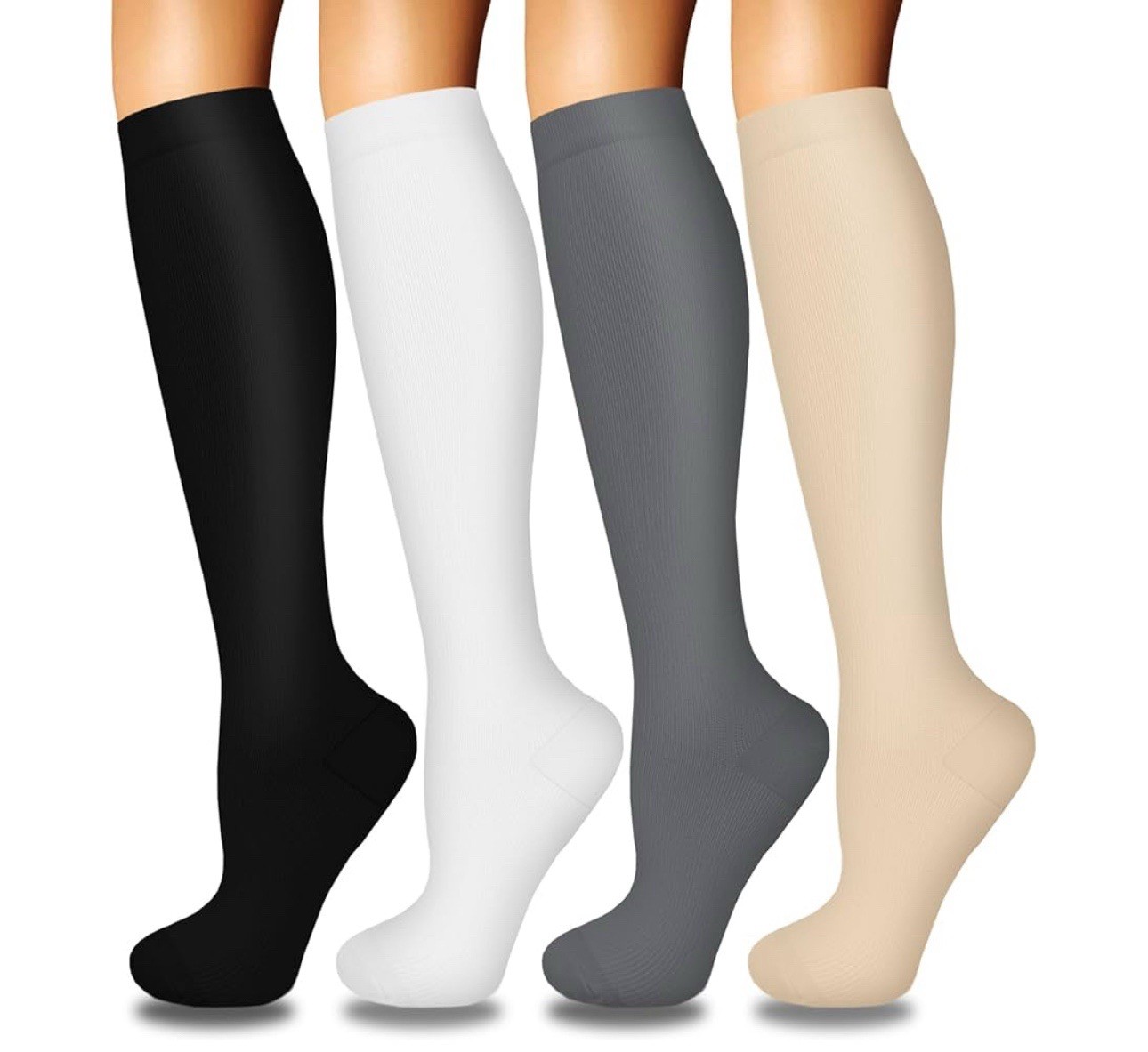 4 pares de medias de compresión venas varicosas acanaladas punta cerrada calcetines talla L/XL