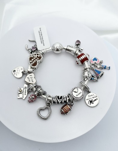 Linx Silver Snake Chain Bracelet with Football And Cheer Mom Themed Charms - Picture 5 of 6