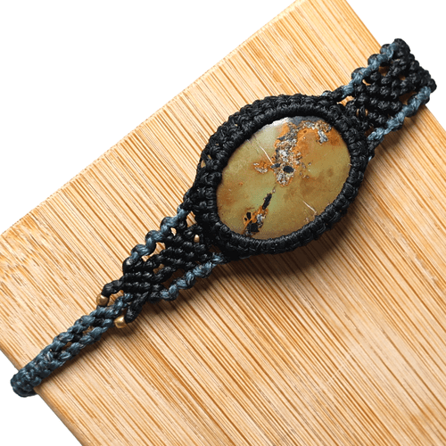 Ancient Veins~Natural Hubei Turquoise Handmade Macrame Cuff Gem Crystal Bracelet - Picture 7 of 11