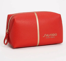 Shiseido Faux Leather Cosmetic Makeup Travel Bag Red 8x4x3