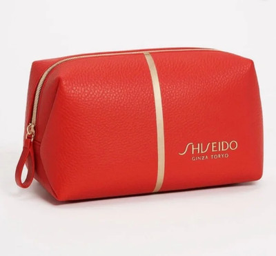 Shiseido Faux Leather Cosmetic Makeup Travel Bag Red 8x4x3