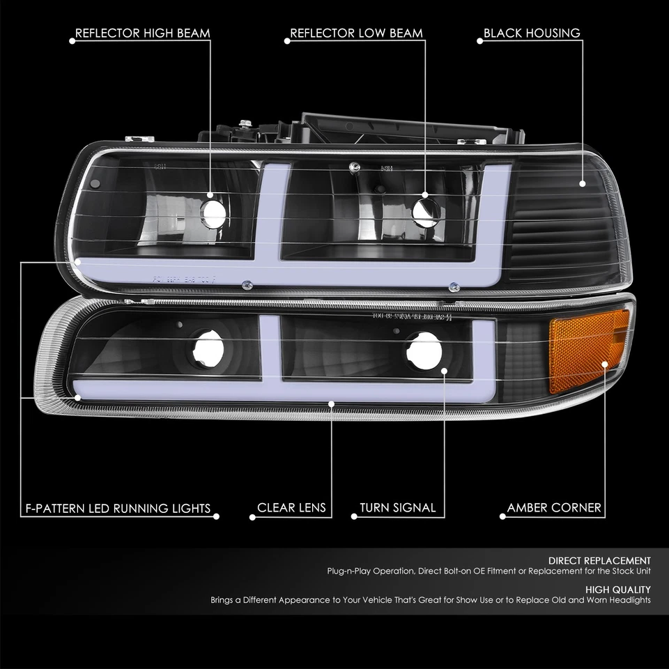 Faros delanteros LED DRL negros para 99-02 Silverado 00-06 Suburban Tahoe Foto 2 de 4