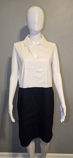 Halston Linen Blend Navy & White Dress Preppy Nantucket Kentucky Derby Sz L