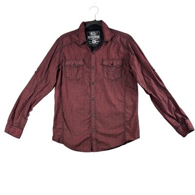 Broken Threads Mens Burgundy Geometric Button Up Y2K Indie Alt Shirt Size M