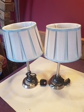 2 x Dunelm Table/Bedside Lamps, Silver Base, Green and Cream Shades, Preloved