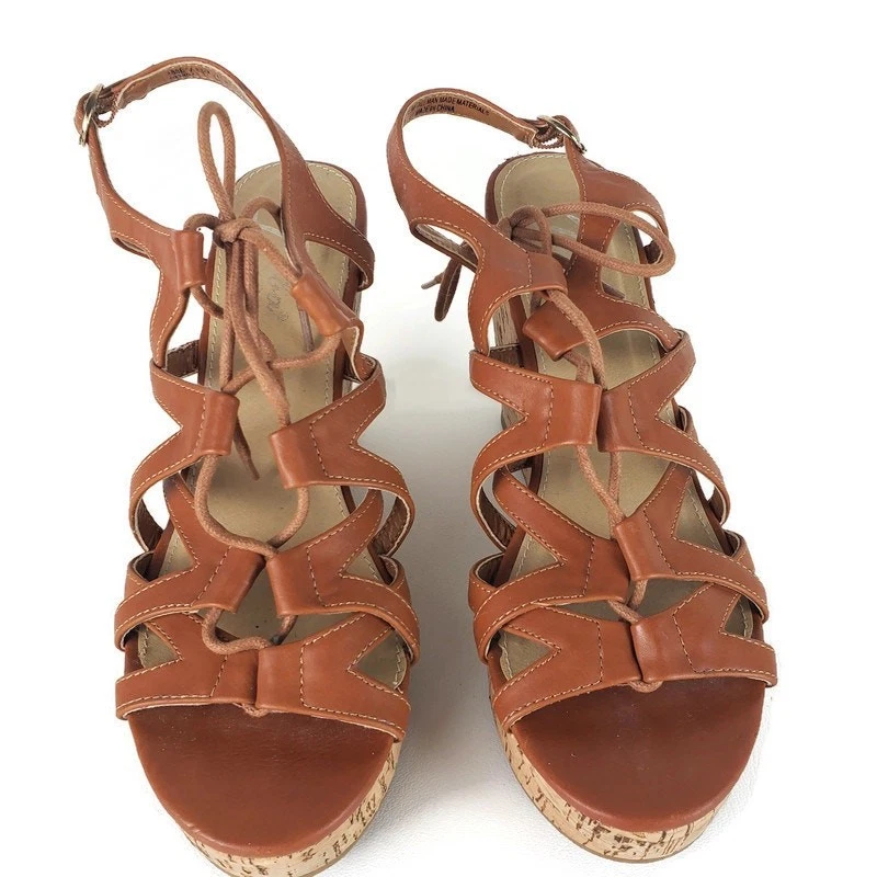 Diba London Women's Abbey Wedge Sandals Heels Size 8.5 Strappy Lace Up Tan  - Image 3 of 4